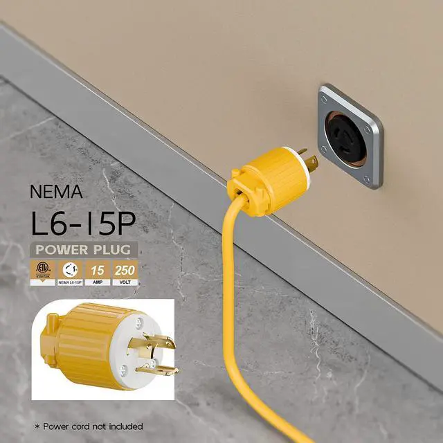 Alt view image 6 of 6 - NEMA L6-15P Twist Lock Male Plug, ETL/cETL Listed 15A 250V Rewireable Generator Connector, UL94-V0 Nylon Brass, Fits 12/14/16AWG SJT/SVT Cord, Yellow Industrial Plug