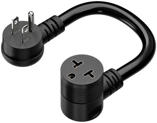 Main image of Angled Four-in-One Heavy Duty SJTW 12AWG Extension Cord 12-AWG 15A Household Plug to 20A T-Blade Adapter Cable, Angled Adapter Extension Cord for EV Car Charger L=1FT