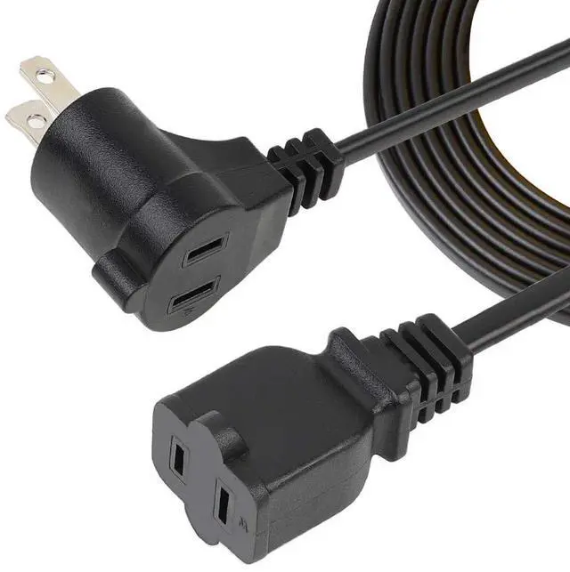 Main image of 6FT/1.8M Angled Polarized USA Canada 2 Prong Piggyback Power Extension Cord/Cable, Polarized 2 Outlet Piggyback Extension Cord 18AWG-UL Listed