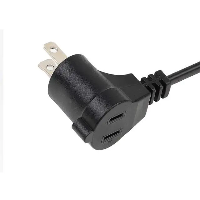 Alt view image 5 of 5 - 6FT/1.8M Angled Polarized USA Canada 2 Prong Piggyback Power Extension Cord/Cable, Polarized 2 Outlet Piggyback Extension Cord 18AWG-UL Listed
