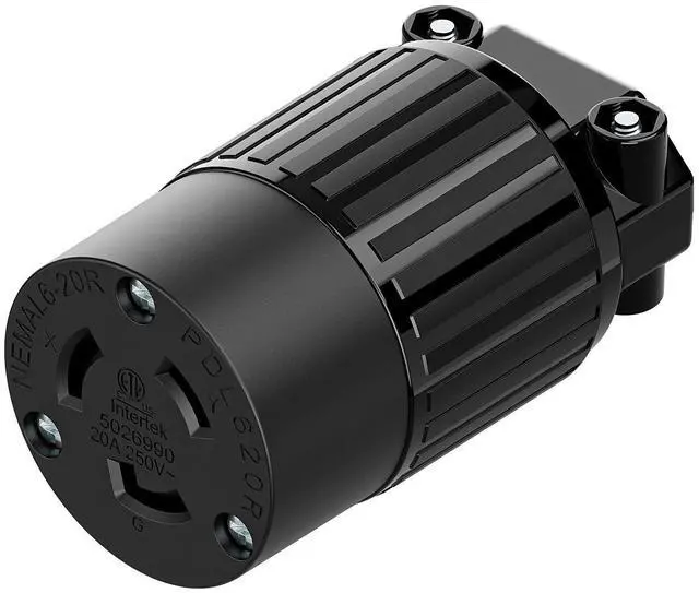 Main image of NEMA L6-20R Twist Lock Female Receptacle, ETL Listed 20A 250V Rewireable Cord End Socket, UL94-V0 Fire-Resistant Nylon & Solid Copper, Fits 10~18AWG SJT/SVT Cord, Black Industrial Connector