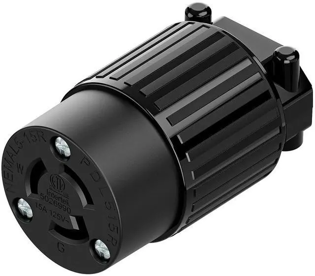 Main image of NEMA L5-15R Twist Lock Female Receptacle, ETL/cETL Listed 15A 125V Rewireable Generator Socket, UL94-V0 Nylon Copper for 12/14/16AWG Cord, Black Industrial Connector