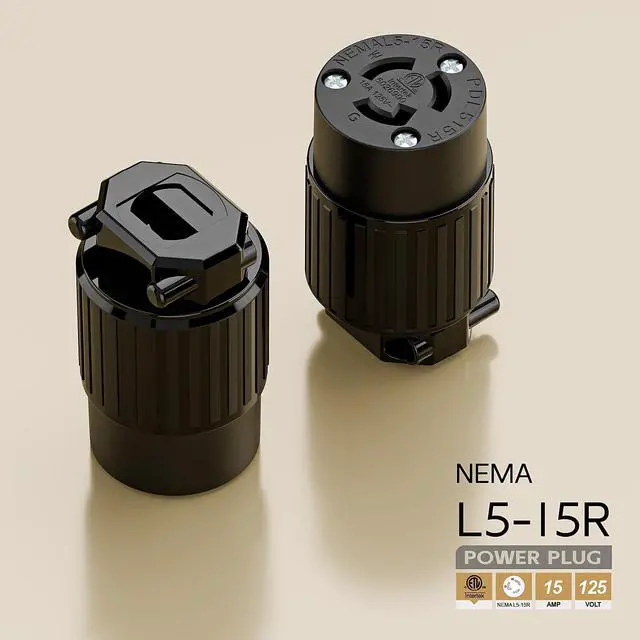 Alt view image 4 of 6 - NEMA L5-15R Twist Lock Female Receptacle, ETL/cETL Listed 15A 125V Rewireable Generator Socket, UL94-V0 Nylon Copper for 12/14/16AWG Cord, Black Industrial Connector