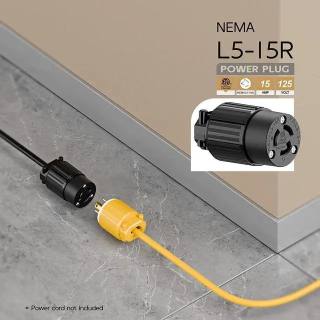 Alt view image 6 of 6 - NEMA L5-15R Twist Lock Female Receptacle, ETL/cETL Listed 15A 125V Rewireable Generator Socket, UL94-V0 Nylon Copper for 12/14/16AWG Cord, Black Industrial Connector