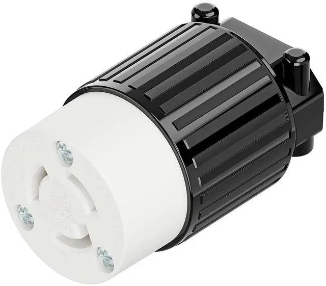 Main image of NEMA L5-15R Twist Lock Female Receptacle, ETL/cETL Listed 15A 125V Rewireable Generator Socket, UL94-V0 Nylon Brass, Fits 12/14/16AWG SJT/SVT Cord, Black White Industrial Connector
