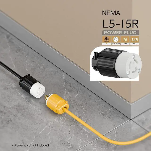 Alt view image 6 of 6 - NEMA L5-15R Twist Lock Female Receptacle, ETL/cETL Listed 15A 125V Rewireable Generator Socket, UL94-V0 Nylon Brass, Fits 12/14/16AWG SJT/SVT Cord, Black White Industrial Connector