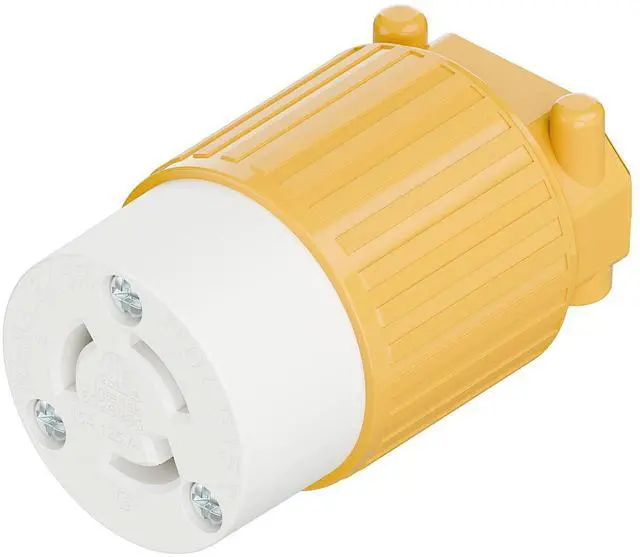 Main image of NEMA L5-15R Twist Lock Female Receptacle, ETL/cETL Listed 15A 125V Rewireable Generator Socket, UL94-V0 Nylon Copper for 12/14/16AWG Cord, Yellow Industrial Connector