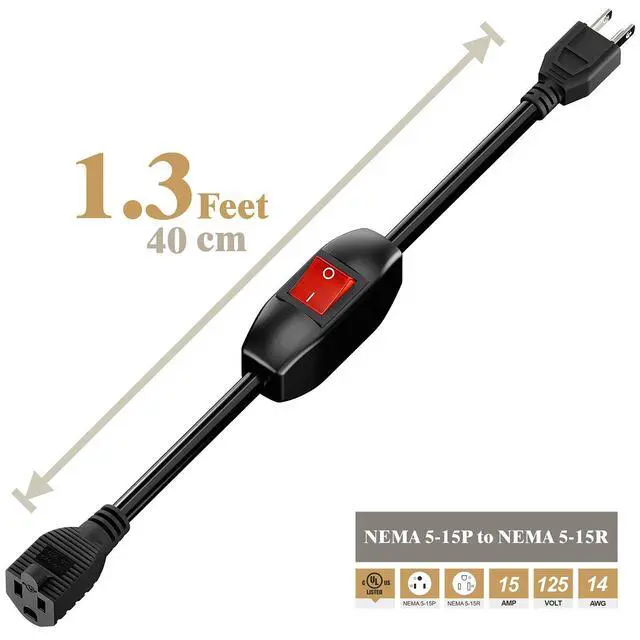 Alt view image 2 of 7 - Power Extension Cord with on Off Switch 3-Prong 3 Outlet Household Switchable Power Cord, Heavy Duty 15A 125V Switch Extension Cord, 40CM,AC0034