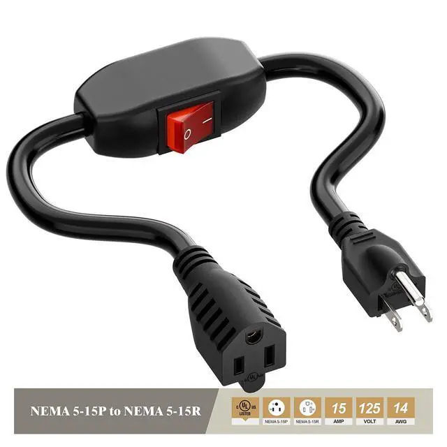 Alt view image 3 of 7 - Power Extension Cord with on Off Switch 3-Prong 3 Outlet Household Switchable Power Cord, Heavy Duty 15A 125V Switch Extension Cord, 40CM,AC0034