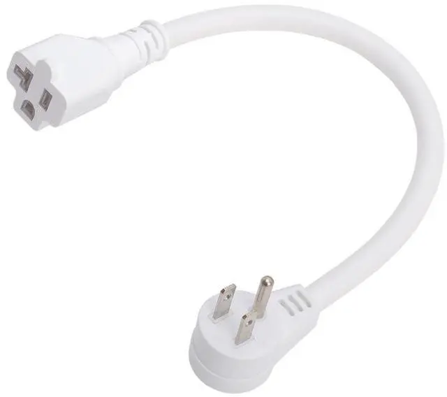 Main image of Right Angle (Down Angle) 15 Amp to 20 Plug Adapter Cable UL Listed 14AWG (1Foot) NEMA 5-15P to 5-15/20R (Comb 20Amp T Blade) 15 Amp Household Plug to 20a T-Blade AC Power Cable White