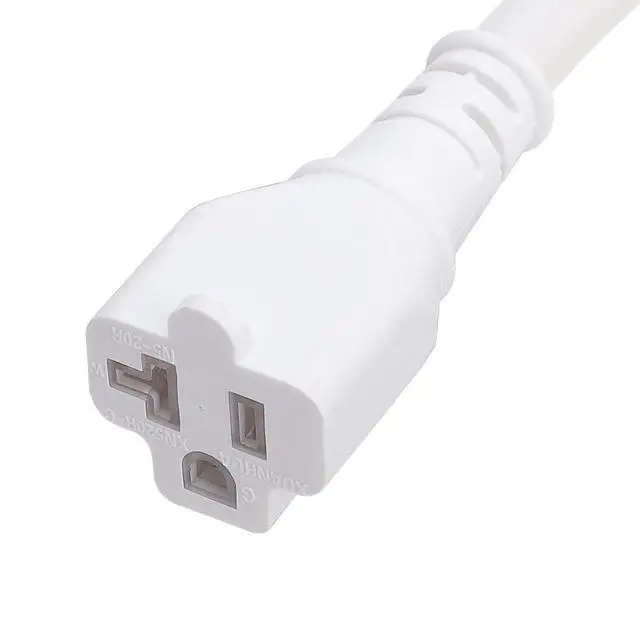 Alt view image 3 of 4 - Right Angle (Down Angle) 15 Amp to 20 Plug Adapter Cable UL Listed 14AWG (1Foot) NEMA 5-15P to 5-15/20R (Comb 20Amp T Blade) 15 Amp Household Plug to 20a T-Blade AC Power Cable White