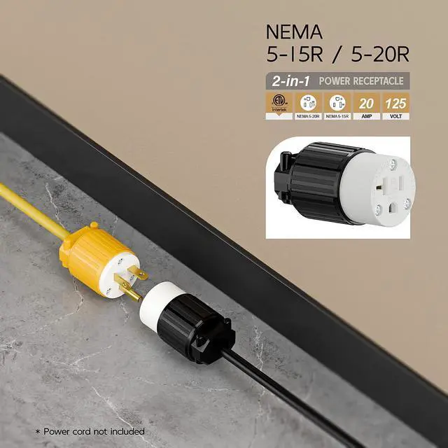 Alt view image 6 of 6 - USA 3-Prong Male AC Plug, ETL Nema 5-20R 3 Pole Straight Blade DIY Rewirable AC Socket, 20A 125V USA 3Pin Connector, NEMA 5-15R 15A/125V Female US 3Pole Power Receptacle, Black and White