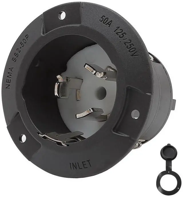 Main image of Nema SS 2-50P 50Amp 125/250V Twist Lock Marine Shore Power Inlet with Weatherproof Cover. Heavy Duty 50Amp Camper Boat Assembly Plug, ETL Verified Black