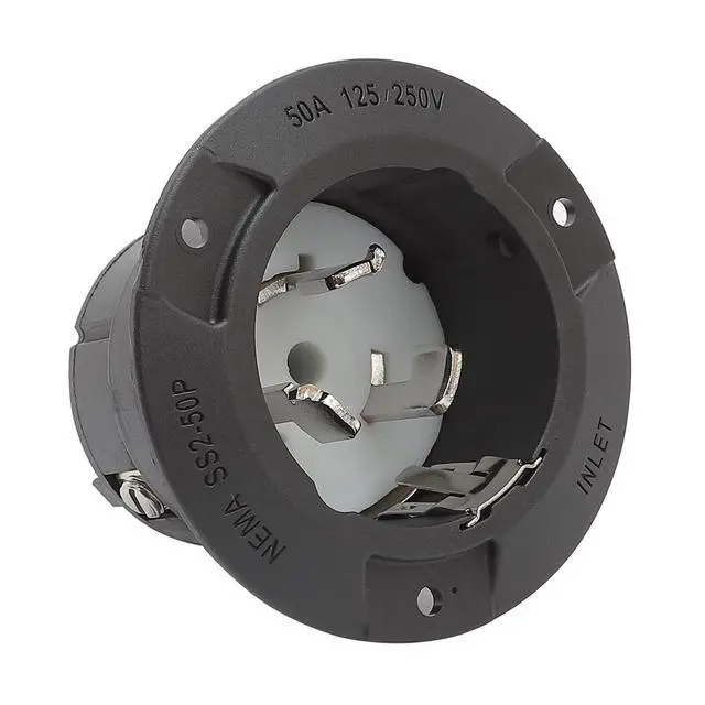 Alt view image 2 of 5 - Nema SS 2-50P 50Amp 125/250V Twist Lock Marine Shore Power Inlet with Weatherproof Cover. Heavy Duty 50Amp Camper Boat Assembly Plug, ETL Verified Black