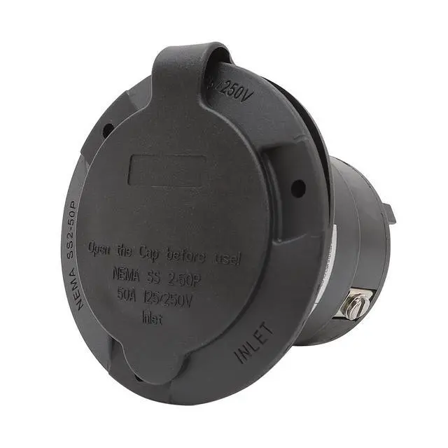 Alt view image 4 of 5 - Nema SS 2-50P 50Amp 125/250V Twist Lock Marine Shore Power Inlet with Weatherproof Cover. Heavy Duty 50Amp Camper Boat Assembly Plug, ETL Verified Black