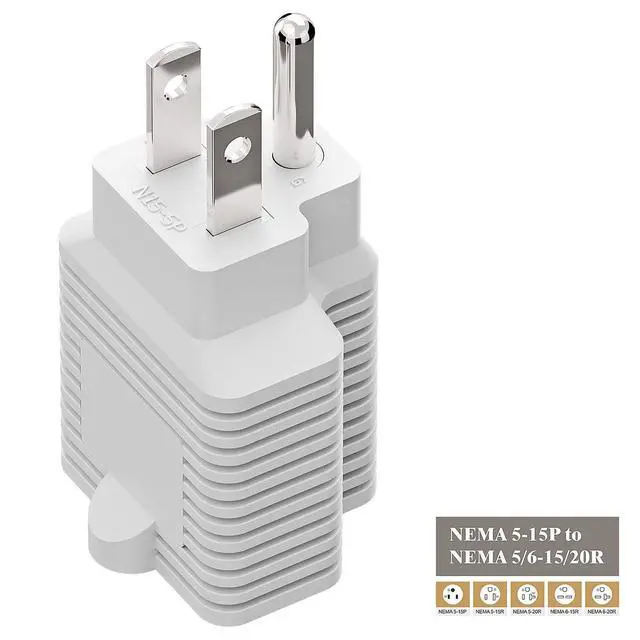 Alt view image 6 of 7 - Nema 15 Amp to 20 Amp Plug Adapter Listed NEMA 5-15P to 5-15/20R +6-15/20R (Comb 20Amp T Blade) 15 Amp Household Plug to 20 Amp T-Blade AC Power Adapter White