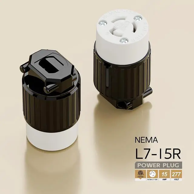 Alt view image 4 of 6 - NEMA L7-15R Twist Lock Female Receptacle, ETL Listed 15A 277V Rewireable Cord End Socket, UL94-V0 Fire-Resistant Nylon Copper, Fits 10~18AWG SJT/SVT Cord, Black White Industrial Connector