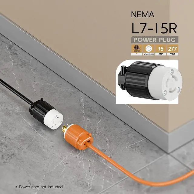 Alt view image 6 of 6 - NEMA L7-15R Twist Lock Female Receptacle, ETL Listed 15A 277V Rewireable Cord End Socket, UL94-V0 Fire-Resistant Nylon Copper, Fits 10~18AWG SJT/SVT Cord, Black White Industrial Connector