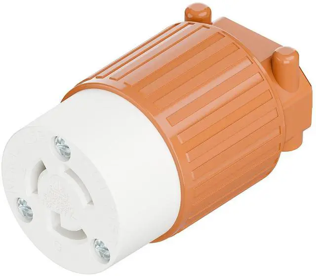 Main image of NEMA L7-15R Twist Lock Female Receptacle, ETL Listed 15A 277V Rewireable Cord End Socket, UL94-V0 Fire-Resistant Nylon Copper, Fits 10~18AWG SJT/SVT Cord, Orange Industrial Connector