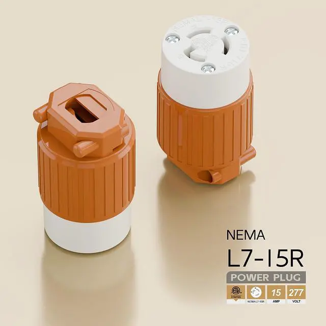 Alt view image 4 of 6 - NEMA L7-15R Twist Lock Female Receptacle, ETL Listed 15A 277V Rewireable Cord End Socket, UL94-V0 Fire-Resistant Nylon Copper, Fits 10~18AWG SJT/SVT Cord, Orange Industrial Connector