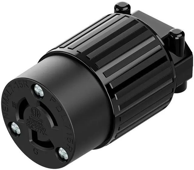 Main image of NEMA L7-15R Twist Lock Female Receptacle, ETL Listed 15A 277V Rewireable Cord End Socket, UL94-V0 Fire-Resistant Nylon Copper, Fits 10~18AWG SJT/SVT Cord, Black Industrial Connector