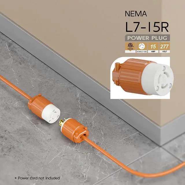 Alt view image 6 of 6 - NEMA L7-15R Twist Lock Female Receptacle, ETL Listed 15A 277V Rewireable Cord End Socket, UL94-V0 Fire-Resistant Nylon Copper, Fits 10~18AWG SJT/SVT Cord, Orange Industrial Connector