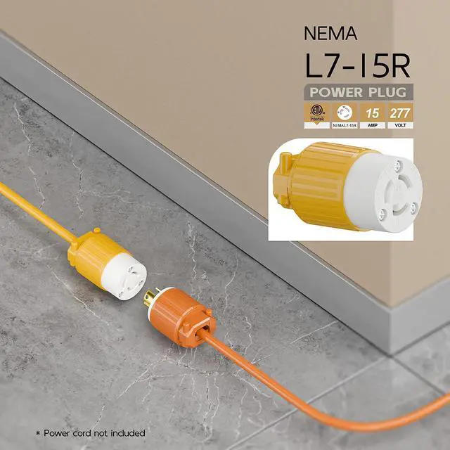 Alt view image 6 of 6 - NEMA L7-15R Twist Lock Female Receptacle, ETL Listed 15A 277V Rewireable Cord End Socket, UL94-V0 Fire-Resistant Nylon Copper, Fits 10~18AWG SJT/SVT Cord, Yellow Industrial Connector