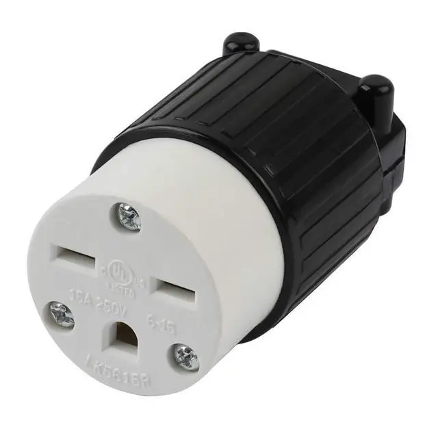 Main image of USA 3-Prong Male AC Plug, UL Nema 6-15R 3 Pole Straight Blade DIY Rewirable AC Socket, 15A 250V USA 3Pin AC Connector, Nema 6-15R Female US 3Pole AC Power Receptacle, Black