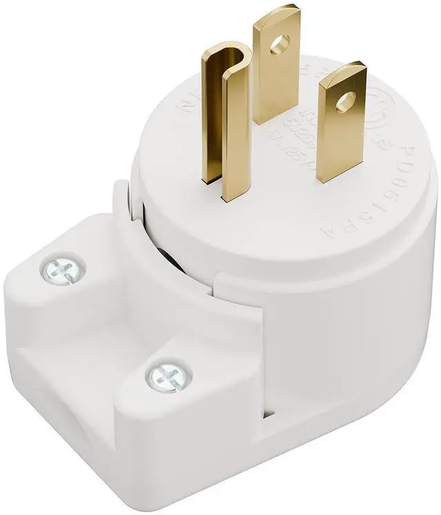 Main image of NEMA 5-15P Right Angle Male Plug, ETL Listed 15A 125V 360° Rotatable Rewireable Connector, UL94-V0 Fire-Resistant Nylon & Copper, Fits 12~18AWG SJT/SVT Cord, White Industrial Plug