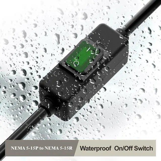 Alt view image 6 of 7 - 1.5Feet 90Degree Waterproof Extension Power Cord, in-Line On-Off Switch Extension Cable, SJTW 14AWG 3C Waterproof,Max.20A 125V Heavy Duty Inline Switch AC Power Cord