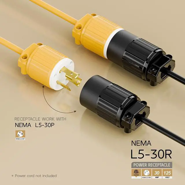 Alt view image 2 of 6 - Nema L5-30R 30 Amp 125 Volt Connector, L5-30 Locking Power Cord Connector 2P 3W, Locking Plug, Industrial Grade DIY Twist-Lock Cord Connector, Black Color