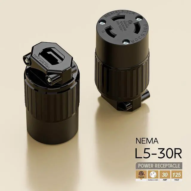 Alt view image 4 of 6 - Nema L5-30R 30 Amp 125 Volt Connector, L5-30 Locking Power Cord Connector 2P 3W, Locking Plug, Industrial Grade DIY Twist-Lock Cord Connector, Black Color
