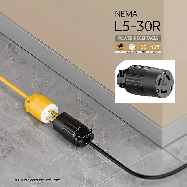 Alt view image 6 of 6 - Nema L5-30R 30 Amp 125 Volt Connector, L5-30 Locking Power Cord Connector 2P 3W, Locking Plug, Industrial Grade DIY Twist-Lock Cord Connector, Black Color