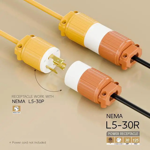 Alt view image 2 of 6 - Nema L5-30R 30 Amp 125 Volt Connector, L5-30 Locking Power Cord Connector 2P 3W, Locking Plug, Industrial Grade DIY Twist-Lock Cord Connector, Orange Color
