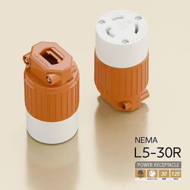 Alt view image 4 of 6 - Nema L5-30R 30 Amp 125 Volt Connector, L5-30 Locking Power Cord Connector 2P 3W, Locking Plug, Industrial Grade DIY Twist-Lock Cord Connector, Orange Color
