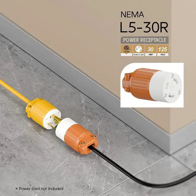 Alt view image 6 of 6 - Nema L5-30R 30 Amp 125 Volt Connector, L5-30 Locking Power Cord Connector 2P 3W, Locking Plug, Industrial Grade DIY Twist-Lock Cord Connector, Orange Color