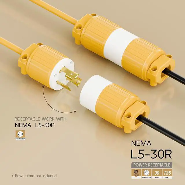 Alt view image 2 of 6 - Nema L5-30R 30 Amp 125 Volt Connector, L5-30 Locking Power Cord Connector 2P 3W, Locking Plug, Industrial Grade DIY Twist-Lock Cord Connector, Yellow Color