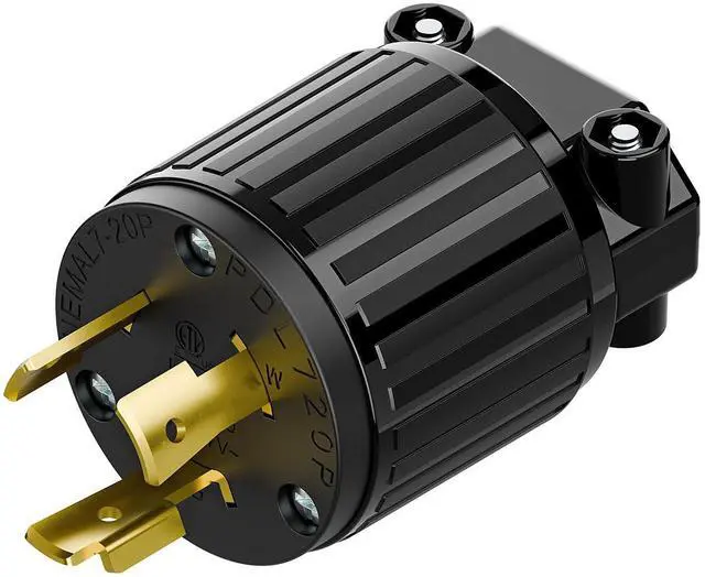 Main image of NEMA L7-20P Locking Plug, (ETL Listed) Cord End Connector, Twist Lock L7-20 20Amp 277Volt Male AC Connector, Industrial Grade 20A 277V Replacement Plugs PDL720P Black Color