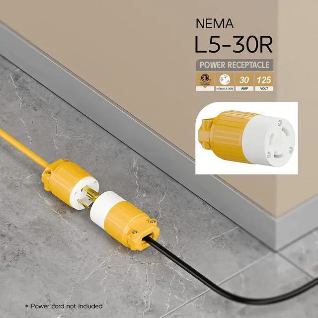 Alt view image 6 of 6 - Nema L5-30R 30 Amp 125 Volt Connector, L5-30 Locking Power Cord Connector 2P 3W, Locking Plug, Industrial Grade DIY Twist-Lock Cord Connector, Yellow Color