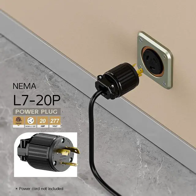Alt view image 6 of 6 - NEMA L7-20P Locking Plug, (ETL Listed) Cord End Connector, Twist Lock L7-20 20Amp 277Volt Male AC Connector, Industrial Grade 20A 277V Replacement Plugs PDL720P Black Color