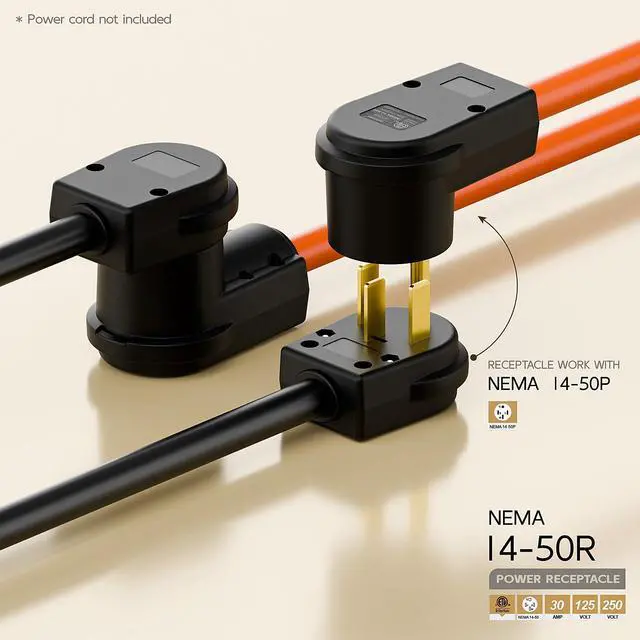 Alt view image 3 of 7 - NEMA 14-50R Plug,14-50 50A/125/250V Female Connector, (ETL Certified) 50Amp 125/250Volt Cord End Socket, Female 50A Dryer Receptacle, Heavy Duty, Black Color