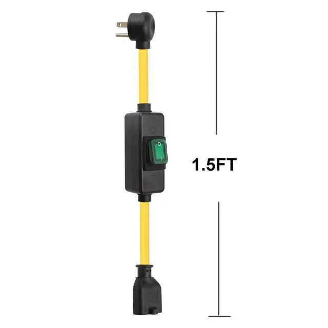 Alt view image 2 of 6 - Heavy Duty SJTW 12AWG Outdoor Waterproof Extension Switch Cord, in-Line On/Off Switch Extension Cord, IP57 Waterproof,Max.20A 125V 4-in-1 T-Blade Female,1.5FT