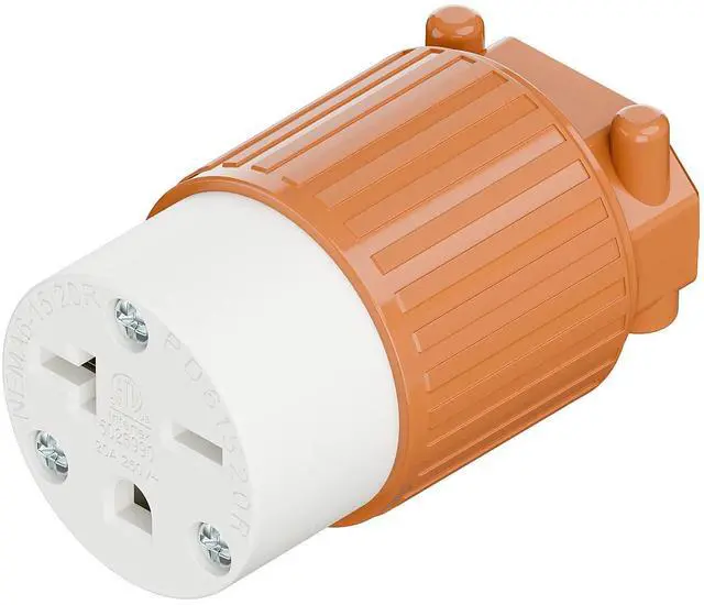 Main image of NEMA 6-15R/6-20R 2-in-1 Female Receptacle, ETL Listed 15/20A 250V Rewireable Cord End Socket, UL94-V0 Fire-Resistant Nylon & Copper, Fits 12~18AWG SJT/SVT Cord, Orange Industrial Connector