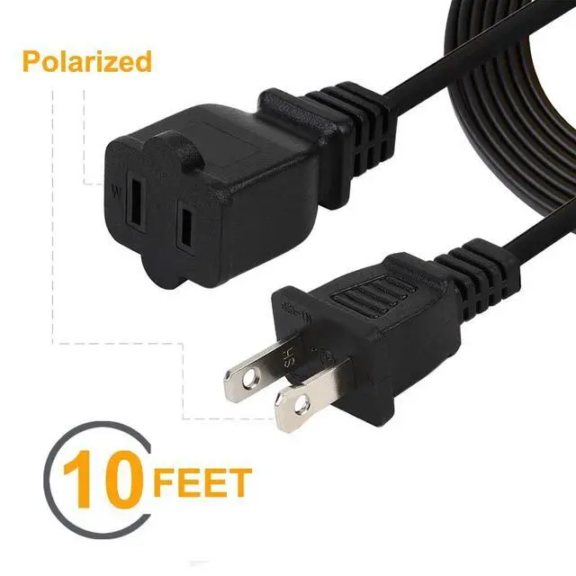 Alt view image 2 of 4 - 10FT(3M) 16AWG Polarized US 2-Prong Male-Female Extension Power Cable,US AC 2-Prong Male/Female Power cable10A/125V,Nema 1-15P to 1-15R Cable Polarized