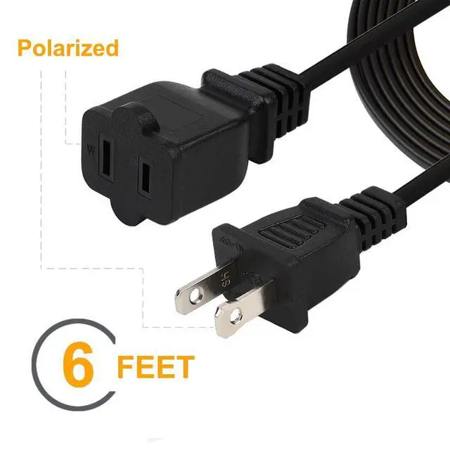 Alt view image 2 of 4 - 6FT(1.8M) Polarized US 2-Prong Male-Female Extension Power Cable,US AC 2-Prong Male/Female Power cable10A/125V,Nema 1-15P to 1-15R Cable Polarized