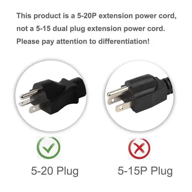 Alt view image 2 of 5 - 6Feet/1.83M Nema 5-20P Power Extension Cord, (UL CUL Listed) Heavy Duty 12AWG Nema 5-20P to 5-20R Extension Power Cable,20Amp T Blade Male to Female Cable