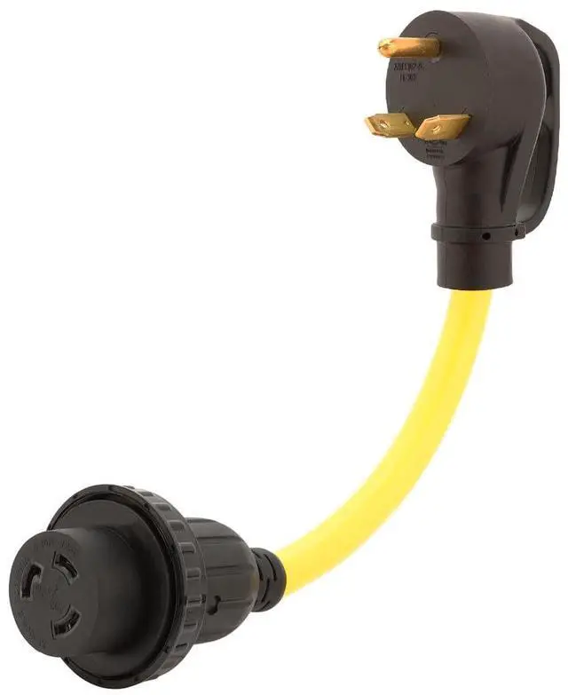 Main image of Nema TT-30P to L5-30R Adapter Cord, 30Amp Trailer Male to 30Amp Generator Female Adapter Cord, Trailer to Generator Adapter, STW 10AWG Length= 1Foot AC0054