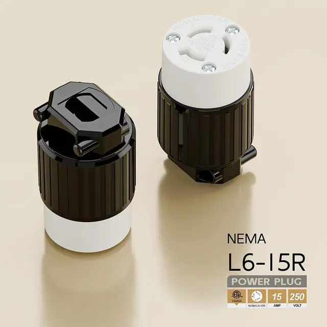Alt view image 4 of 6 - NEMA L6-15R Twist Lock Female Receptacle, ETL Listed 15A 250V Rewireable Cord End Socket, UL94-V0 Nylon Copper for 10~18AWG SJT/SVT Cord, Black White Industrial Connector