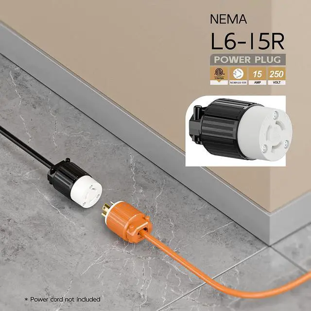 Alt view image 6 of 6 - NEMA L6-15R Twist Lock Female Receptacle, ETL Listed 15A 250V Rewireable Cord End Socket, UL94-V0 Nylon Copper for 10~18AWG SJT/SVT Cord, Black White Industrial Connector