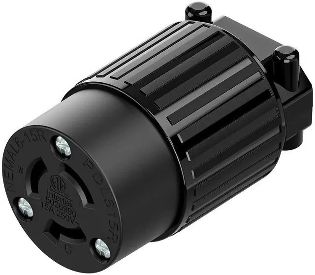 Main image of NEMA L6-15R Twist Lock Female Receptacle, ETL Listed 15A 250V Rewireable Cord End Socket, UL94-V0 Nylon Copper for 10~18AWG SJT/SVT Cord, Black Industrial Connector